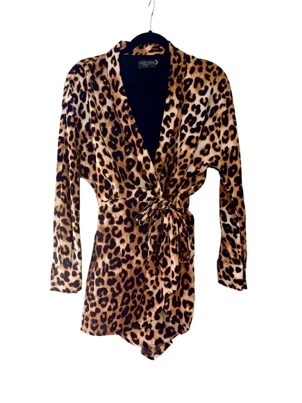 Dress Forum Leopard Satin Wrap Romper - Leopard Print NWT